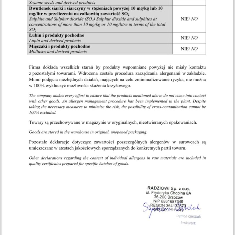 Inulina Zertifikat