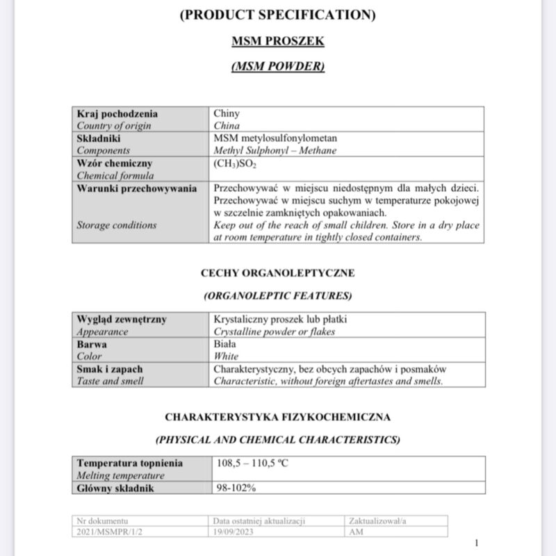 MSM Methylsulfonylmethan