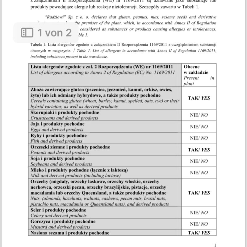 Inulina Zertifikat